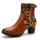 Ladies Causal Floral Pattern Buckle Deco Splicing Round Toe Block Heel Ankle Boots Ladies Causal Floral Pattern Buckle Deco Splicing Round Toe Block Heel Ankle Boots