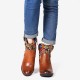 Ladies Causal Floral Pattern Buckle Deco Splicing Round Toe Block Heel Ankle Boots Ladies Causal Floral Pattern Buckle Deco Splicing Round Toe Block Heel Ankle Boots