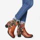 Ladies Causal Floral Pattern Buckle Deco Splicing Round Toe Block Heel Ankle Boots Ladies Causal Floral Pattern Buckle Deco Splicing Round Toe Block Heel Ankle Boots