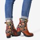 Ladies Causal Floral Pattern Buckle Deco Splicing Round Toe Block Heel Ankle Boots Ladies Causal Floral Pattern Buckle Deco Splicing Round Toe Block Heel Ankle Boots