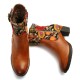 Ladies Causal Floral Pattern Buckle Deco Splicing Round Toe Block Heel Ankle Boots Ladies Causal Floral Pattern Buckle Deco Splicing Round Toe Block Heel Ankle Boots