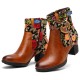 Ladies Causal Floral Pattern Buckle Deco Splicing Round Toe Block Heel Ankle Boots Ladies Causal Floral Pattern Buckle Deco Splicing Round Toe Block Heel Ankle Boots