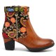 Ladies Causal Floral Pattern Buckle Deco Splicing Round Toe Block Heel Ankle Boots Ladies Causal Floral Pattern Buckle Deco Splicing Round Toe Block Heel Ankle Boots