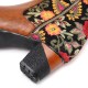 Ladies Causal Floral Pattern Buckle Deco Splicing Round Toe Block Heel Ankle Boots Ladies Causal Floral Pattern Buckle Deco Splicing Round Toe Block Heel Ankle Boots