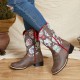 Women Retro Flower Printing Pointed Toe Zipper Mid-calf Cowboy Boots Women Retro Flower Printing Pointed Toe Zipper Mid-calf Cowboy Boots