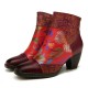 Retro Colorful Printed Flowers Pattern Embossed Stitching Comfortable Zipper High Heel Boots Retro Colorful Printed Flowers Pattern Embossed Stitching Comfortable Zipper High Heel Boots