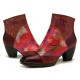 Retro Colorful Printed Flowers Pattern Embossed Stitching Comfortable Zipper High Heel Boots Retro Colorful Printed Flowers Pattern Embossed Stitching Comfortable Zipper High Heel Boots