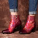 Retro Colorful Printed Flowers Pattern Embossed Stitching Comfortable Zipper High Heel Boots Retro Colorful Printed Flowers Pattern Embossed Stitching Comfortable Zipper High Heel Boots