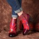 Retro Colorful Printed Flowers Pattern Embossed Stitching Comfortable Zipper High Heel Boots Retro Colorful Printed Flowers Pattern Embossed Stitching Comfortable Zipper High Heel Boots