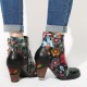 Women's Floral Causal Black Warm Lined Stacked Heel Ankle Boots Women's Floral Causal Black Warm Lined Stacked Heel Ankle Boots