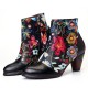 Women's Floral Causal Black Warm Lined Stacked Heel Ankle Boots Women's Floral Causal Black Warm Lined Stacked Heel Ankle Boots