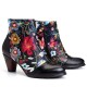 Women's Floral Causal Black Warm Lined Stacked Heel Ankle Boots Women's Floral Causal Black Warm Lined Stacked Heel Ankle Boots