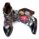 Women's Floral Causal Black Warm Lined Stacked Heel Ankle Boots Women's Floral Causal Black Warm Lined Stacked Heel Ankle Boots