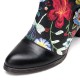 Women's Floral Causal Black Warm Lined Stacked Heel Ankle Boots Women's Floral Causal Black Warm Lined Stacked Heel Ankle Boots