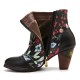 Women's Floral Causal Black Warm Lined Stacked Heel Ankle Boots Women's Floral Causal Black Warm Lined Stacked Heel Ankle Boots
