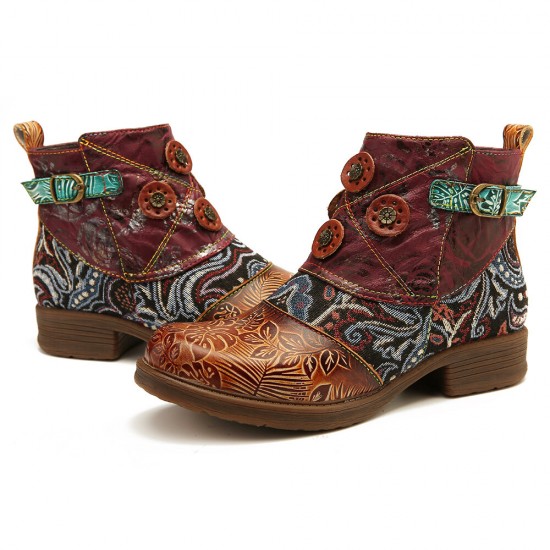 Retro Floral Pattern Splicing Adjustable Casual Round Toe Zipper Ankle Boots Retro Floral Pattern Splicing Adjustable Casual Round Toe Zipper Ankle Boots