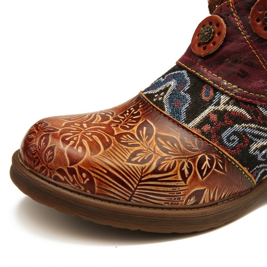 Retro Floral Pattern Splicing Adjustable Casual Round Toe Zipper Ankle Boots Retro Floral Pattern Splicing Adjustable Casual Round Toe Zipper Ankle Boots