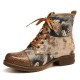 Retro Genuine Leather Newspaper Pattern Flat Ankle Boots Retro Genuine Leather Newspaper Pattern Flat Ankle Boots