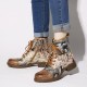 Retro Genuine Leather Newspaper Pattern Flat Ankle Boots Retro Genuine Leather Newspaper Pattern Flat Ankle Boots