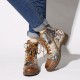 Retro Genuine Leather Newspaper Pattern Flat Ankle Boots Retro Genuine Leather Newspaper Pattern Flat Ankle Boots