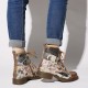 Retro Genuine Leather Newspaper Pattern Flat Ankle Boots Retro Genuine Leather Newspaper Pattern Flat Ankle Boots