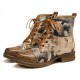 Retro Genuine Leather Newspaper Pattern Flat Ankle Boots Retro Genuine Leather Newspaper Pattern Flat Ankle Boots