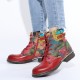 Womens Watercolor Rose Genuine Leather Zipper Lace Up Flat Boots Womens Watercolor Rose Genuine Leather Zipper Lace Up Flat Boots