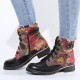 Womens Watercolor Rose Genuine Leather Zipper Lace Up Flat Boots Womens Watercolor Rose Genuine Leather Zipper Lace Up Flat Boots