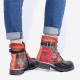 Womens Watercolor Rose Genuine Leather Zipper Lace Up Flat Boots Womens Watercolor Rose Genuine Leather Zipper Lace Up Flat Boots
