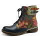 Womens Watercolor Rose Genuine Leather Zipper Lace Up Flat Boots Womens Watercolor Rose Genuine Leather Zipper Lace Up Flat Boots