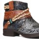 Printed Outdoor Woven Rope Splicing Side-zip Round Toe Block Heel Ankle Boots Printed Outdoor Woven Rope Splicing Side-zip Round Toe Block Heel Ankle Boots