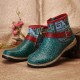 Retro Womens Green Embossed Genuine Leather Soft Flat Zipper Ankle Boots Retro Womens Green Embossed Genuine Leather Soft Flat Zipper Ankle Boots