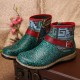 Retro Womens Green Embossed Genuine Leather Soft Flat Zipper Ankle Boots Retro Womens Green Embossed Genuine Leather Soft Flat Zipper Ankle Boots