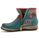 Retro Womens Green Embossed Genuine Leather Soft Flat Zipper Ankle Boots Retro Womens Green Embossed Genuine Leather Soft Flat Zipper Ankle Boots