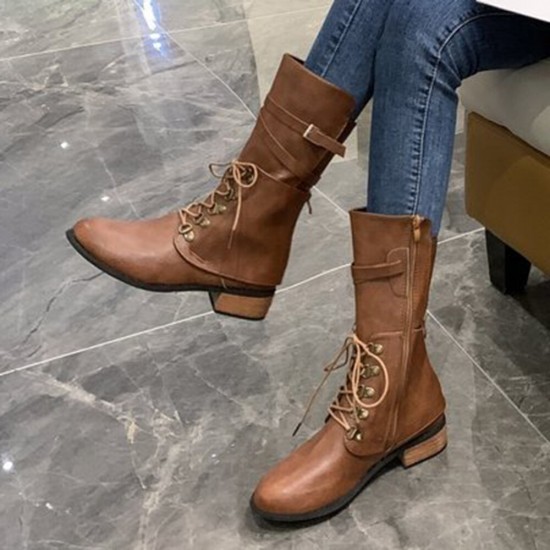 Women Large Size Knotted Side-zip Elegant Casual Leather Riding Boots Women Large Size Knotted Side-zip Elegant Casual Leather Riding Boots