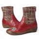 Check Woolen Splicing Floral Embossed Genuine Leather Flat Short Boots Check Woolen Splicing Floral Embossed Genuine Leather Flat Short Boots