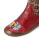 Check Woolen Splicing Floral Embossed Genuine Leather Flat Short Boots Check Woolen Splicing Floral Embossed Genuine Leather Flat Short Boots