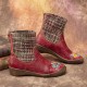Check Woolen Splicing Floral Embossed Genuine Leather Flat Short Boots Check Woolen Splicing Floral Embossed Genuine Leather Flat Short Boots