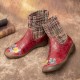 Check Woolen Splicing Floral Embossed Genuine Leather Flat Short Boots Check Woolen Splicing Floral Embossed Genuine Leather Flat Short Boots