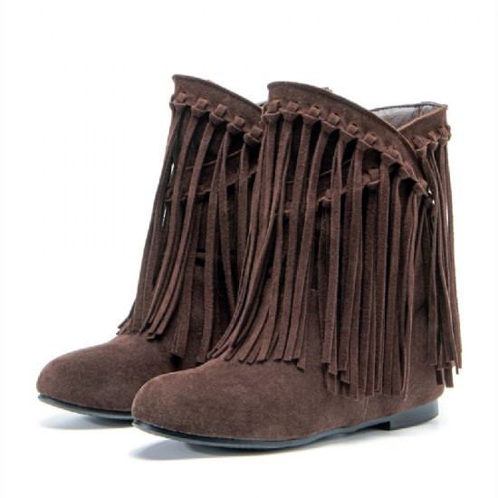Plus Size Women Casual Suede Tassel Increased Heel Short Boots Plus Size Women Casual Suede Tassel Increased Heel Short Boots