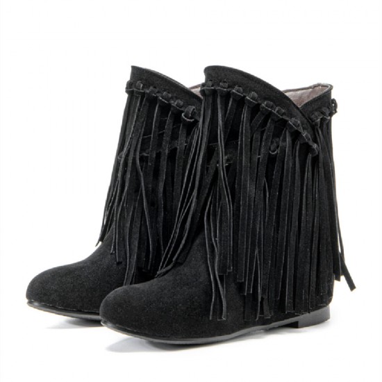 Plus Size Women Casual Suede Tassel Increased Heel Short Boots Plus Size Women Casual Suede Tassel Increased Heel Short Boots