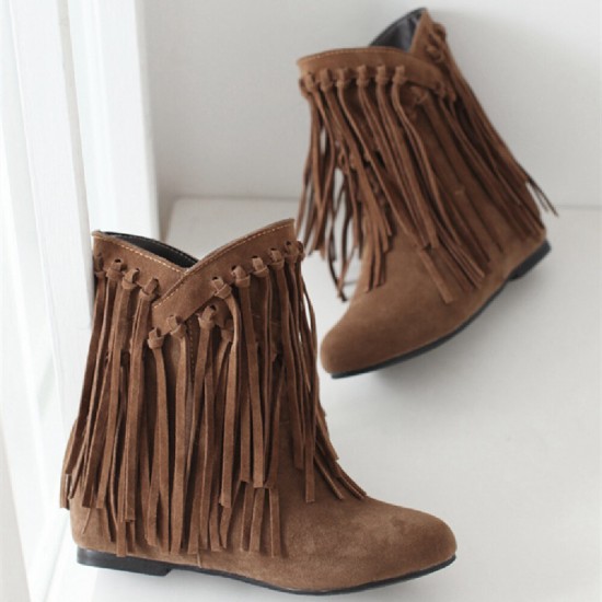 Plus Size Women Casual Suede Tassel Increased Heel Short Boots Plus Size Women Casual Suede Tassel Increased Heel Short Boots