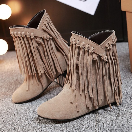 Plus Size Women Casual Suede Tassel Increased Heel Short Boots Plus Size Women Casual Suede Tassel Increased Heel Short Boots