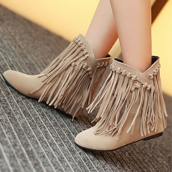 Plus Size Women Casual Suede Tassel Increased Heel Short Boots Plus Size Women Casual Suede Tassel Increased Heel Short Boots