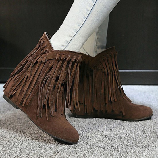 Plus Size Women Casual Suede Tassel Increased Heel Short Boots Plus Size Women Casual Suede Tassel Increased Heel Short Boots