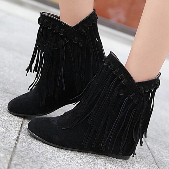 Plus Size Women Casual Suede Tassel Increased Heel Short Boots Plus Size Women Casual Suede Tassel Increased Heel Short Boots