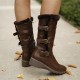 Women Plush Lining Buckle Decor Mid Calf Motorcycle Boots Women Plush Lining Buckle Decor Mid Calf Motorcycle Boots