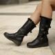 Women Plush Lining Buckle Decor Mid Calf Motorcycle Boots Women Plush Lining Buckle Decor Mid Calf Motorcycle Boots