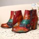 Splicing Pattern Button Zipper Ankle Leather Boots Splicing Pattern Button Zipper Ankle Leather Boots