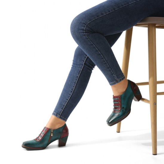 Genuine Leather Comfy Side-zip Retro Square Toe Heels Genuine Leather Comfy Side-zip Retro Square Toe Heels